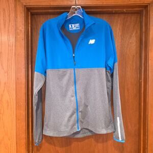 EUC New Balance men's speed athletic running jacket in laser blue and gray sz S